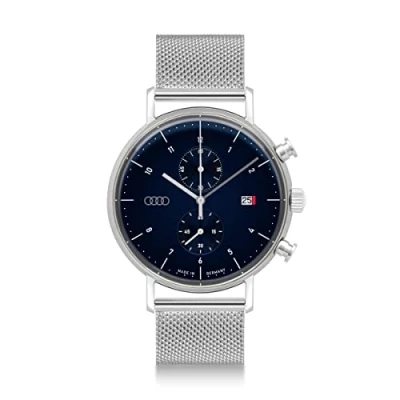 Imagen de Audi collection Reloj cronógrafo con diseño de Anillos para Hombre, Color Plata/Azul 3102200300