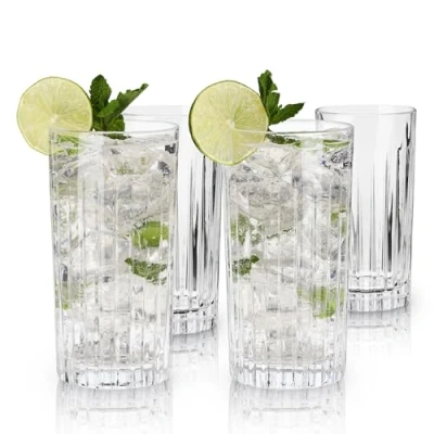 Imagen de Viski Reserve vasos de cristal Highball europeos, 4 cóctel sin plomo, cristalería fabricada en Europa, juego 4, 14 onzas (414 ml)