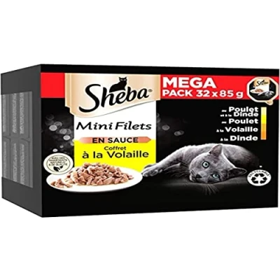Imagen de SHEBA Mini filetes en Salsa Selección de Aves Corral bandejas para Gatos Adultos 4 variedades Mega Pack 32x85g
