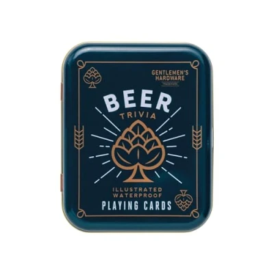 Imagen de Gentlemen&#039;s Hardware Cartas de Juego Impermeables en Lata Viaje tamaño póquer estándar baraja Cartas, 52 Trivia Cerveza