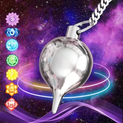 Imagen de Péndulo Adivinación de Radiestesia Gota Agua Luzi en Latón Plateado y su Cadena (26 GR) Pendulo Divinatorio Universal Magnetizador, Zahorí, Clarividencia Esoterismo