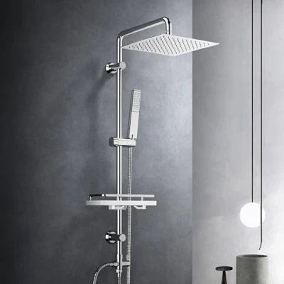 Imagen de Görbach Columna Ducha sin Grifo de Hidromasaje Baños Barre Altura Adjustable Set Acero Inoxi 304 Conjunto con Alcachofa Mano,Estante y Cabezal Lluvia Grande 25x25cm.
