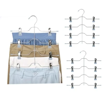 Imagen de Perchas Pantalones 3 Piezas Percha Ahorro De Espacio con Pinzas Metal Clips Antideslizantes para Pantalones/Faldas/Calcetines/Ropa Interior/Blusas Tirantes