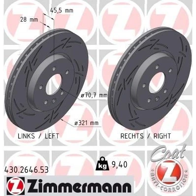 Imagen de ZIMMERMANN 430.2646.53 Disco de freno 321 28 6/5 5 115 ventilación interna, ranurado revestido altamente carbonizado OPEL: Insignia B Grand Sport