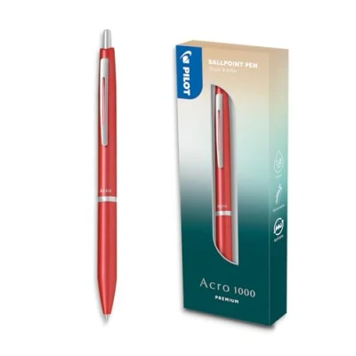 Imagen de PILOT Bolígrafo premium Acro 1000 en Caja Regalo Rosa Coral Tinta muy suave para una fluidez de escritura inigualable recargable y retráctil negra Punta Media
