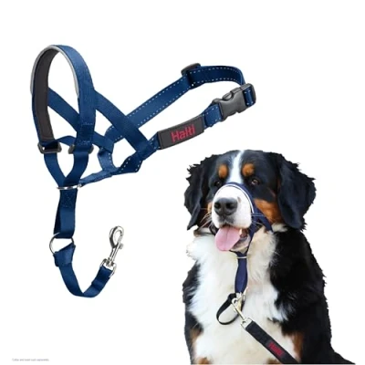 Imagen de Collar Ronzal HALTI para Evitar Que tu Perro Tire de la Correa, Ajustable con Banda Nariz Acolchada. Adiestramiento canino antitirones Perros Grandes (Talla 4, Azul Cobalto)
