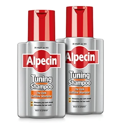 Imagen de Alpecin Tuning Shampoo 2x 200 ml I Champu preserva el color de los cabellos oscuros y favorece crecimiento natural del cabello Coffein black Hair treatment for Men