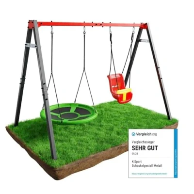 Imagen de K Sport: Columpio Doble (Metal) con de BEBÉ y Nido I Estructura cargable hasta 150 kg Estable Seguro jardín para niños Made in EU