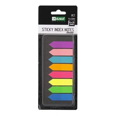Imagen de D.RECT 110505 Indices adhesivos de film plástico con regla 12x45 mm, 8 colores x 25 unidades Marcadores
