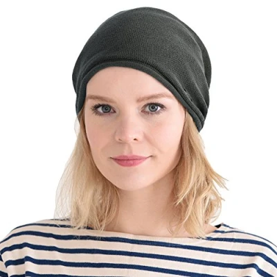 Imagen de Casualbox Orgánico Algodón Gorros Beanie Hecho En Japón Tejido Sombrero Moda Verano Invierno Todos Temporada Quimio Medicinal Cáncer Natural Gris Oscuro