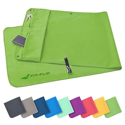Imagen de Fit Flip Juego de Toallas Fitness con Compartimento Cremallera + Clip magnético, Toalla Multi Funcional Pendiente Patente, Microfibra Verde
