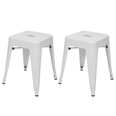 Imagen de Mendler 2 x Taburete HWC A73, metal, estilo industrial, apilable, color blanco