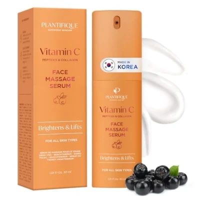 Imagen de Plantifique Serum Vitamina C para Gua Sha Masaje, Coreano con Colágeno y Péptidos Suero Antiedad, Antiarrugas Antimanchas, Iluminador Facial Cara Mujer Hombre, Korean Skincare 30 ml