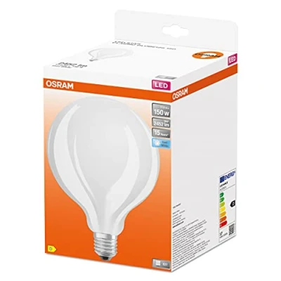Imagen de OSRAM LED Star GLOBE125, lámpara de filamento mate en forma globo con 125mm diámetro, E27, blanco frío (4000K), 2452 lúmenes, sustituye a las bombillas convencionales 150W, paquete 4