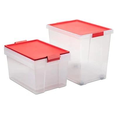 Imagen de TATAY Lote 3 Cajas De Almacenaje con Tapa, 2 X 35L, 1 60L, Asas, Tapa 100% Materiales Reciclados, Libre Bpa, Rojo, Medidas 37 50.5 48.7 Cm