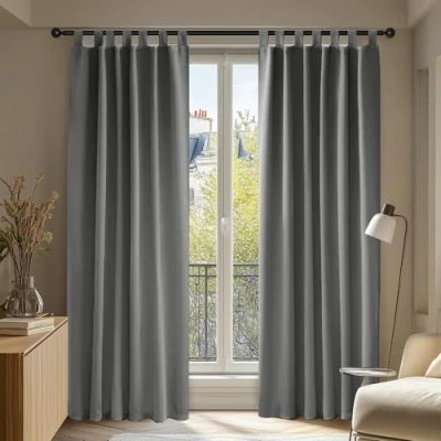 Imagen de Deconovo Cortinas Opacas Aislantes Térmicas para Ventanas de Dormitorio con Trabillas 2 Piezas 140 x 200 cm Gris Claro