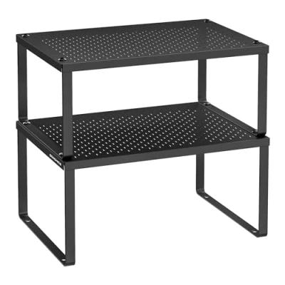 Imagen de SONGMICS Especiero, Estante para Especias, Organizador Armarios, Mostradores, Elevador de Estantes, Apilable, Ampliable, Juego 2 Estantes Metálicos Cocina, Negro Tinta KCS001B01