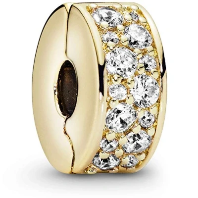 Imagen de Pandora Timeless Dije estilo clip chapado en oro de 14 quilates con circonitas cúbicas transparentes y agarre silicona