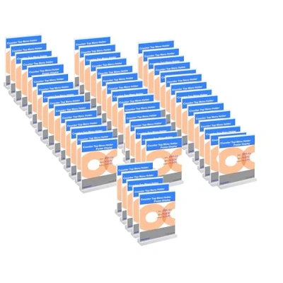 Imagen de TUKA 50x Acrílico A4 Menu Soporte Doble Cara, Forma T con Base Acrílica, Soportes de Sobremesa para Carteles Menús Promociones Porta Carteles. Transparente Expositor Mesa, Vertical TKD8207
