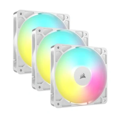 Imagen de CORSAIR RS120 ARGB 120 mm PWM Ventiladores Conexión en Cadena Bajo Nivel de Ruido Rodamiento Cúpula Magnética Paquete Triple Blanco