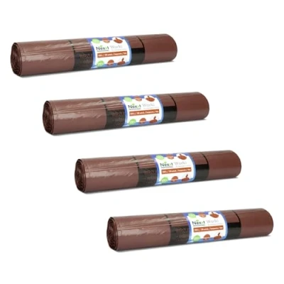 Imagen de Emerson 80 bolsas de basura resistentes al desgarro, extrafuertes, paquete 4 rollos color marrón, capacidad 120 l, 70 x 105 cm, estables