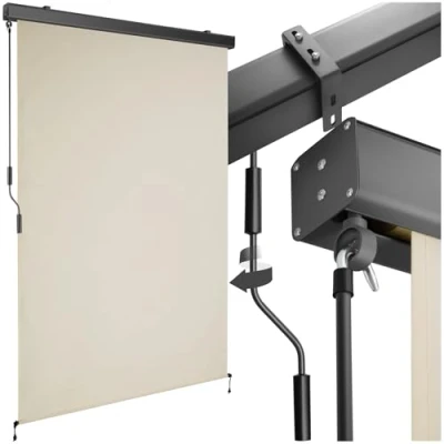 Imagen de TecTake® toldo Vertical Exterior Enrollable con manivela, Soporte toldo, Toldos Terraza y balcón, protección Solar Cortavientos, Tela Balcon Resistente 120 x 250 cm Beige
