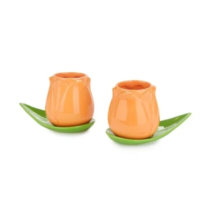Imagen de Balvi Set Tazas café Tulip Color Naranja/Verde 2 con Forma de tulipán y Platos h