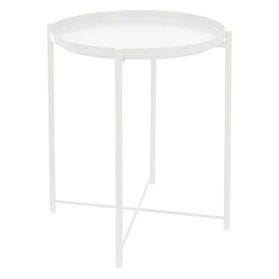 Imagen de ML Design Mesa Redonda Ø45xAL52 cm Blanca Metálico Auxiliar con Bandeja Extraíble Mesita de Sofá Moderna Plegable, Estable Mesilla Café Tablero Robusto Centro para Bebidas y Aperitivos