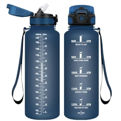 Imagen de Vikaster Botella de 1.5L, sin BPA, a Prueba Fugas, Agua plástico, con Pajita, Grande para Yoga, Gimnasio, Exteriores, Viajes, Senderismo