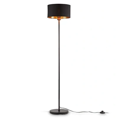 Imagen de B.K.Licht I lámpara de pie tela negro oro E27 1 llama pantalla 30 cm cable 140 con interruptor sin bombilla