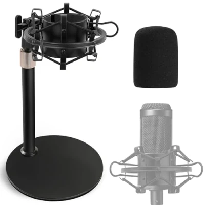 Imagen de AT2020 Soporte Microfono de Escritorio con Antichoques y Protector Parabrisas Espuma para Audio Technica AT2020V AT2020USB+ AT2035 ATR2500X Micrófono Condensador