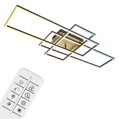 Imagen de BRILONER Lámpara de techo Regulable, Incluye Remoto, Control Temperatura Color, Función luz Nocturna, Temporizador, 51 W, 6600 lúm, plafon, plafones para led, lampara, Oro marrón