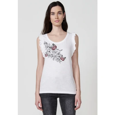 Imagen de Koroshi Camiseta estampada Blanco white, Mujer, Talla: 42, white