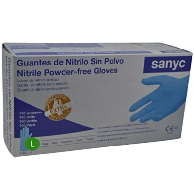Imagen de Sanyc Guante de nitrilo, azul, tamaño grande, 100 unidades