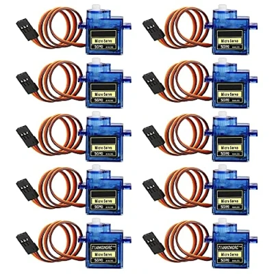 Imagen de MMOBIEL Kit de microservomotor 10 Piezas SG90 9g para dron RC/Coche/Aeroplano/Helicóptero/Vehículos/Robots/Compatible con proyectos Arduino y Raspberry Pi Incl. Tornillos 3 servobrazos