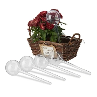 Imagen de Relaxdays Bolas Juego 5 Globos Riego para Plantas Interior, Biberones Regar Flores, Plástico, 28x8cm, Transparente, 28 x 8 cm