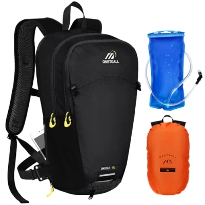 Imagen de ONETOALL Mochila Hidratación 15L con Funda Impermeable, de Ciclismo MTB para Hombre y Mujer, Senderismo Pequeña Antirrobo Moto, Mochilas Esquí Bicicleta Montaña Running