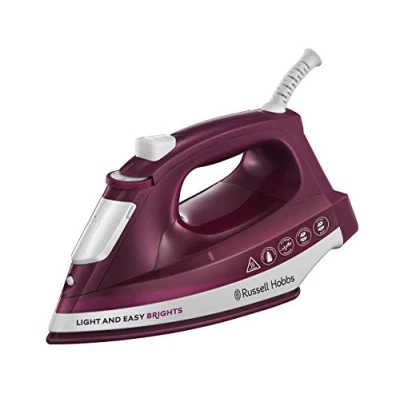 Imagen de Russell Hobbs Plancha de Ropa Light &amp; Easy Brights 2400 W, Suela con Revestimiento Cerámica Coloreada, Golpe Vapor 90g, Tecnología Auto Steam, Vertical, Vaporizador, Granate 24820 56