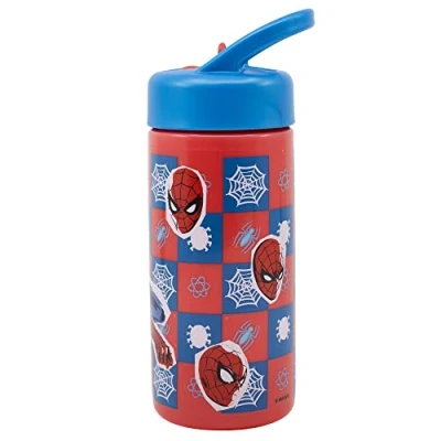 Imagen de Botella de agua deportiva con pajita y asa incorporada 410 ml Spider man
