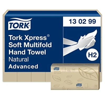 Imagen de Tork Xpress Toallas de Mano Multifuncionales Suaves y Naturales H2, Calidad Avanzada, Resistentes al Desgarro, 2 Capas, 21 x 180 Hojas, 130299