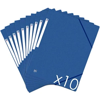 Imagen de Oxford Topfile+ Lote de 10 carpetas cartón con 3 solapas, tamaño A4, cierre elástico, color azul