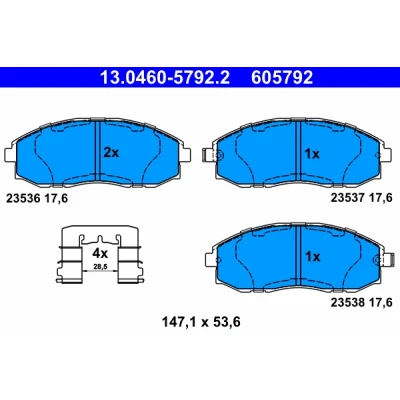 Imagen de ATE 13.0460 5792.2 Juego de pastillas freno con avisador acústico desgaste accesorios HYUNDAI: H 1 / Starex MPV, Furgón, H100 Furgón