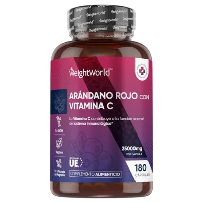 Imagen de Arándano Rojo 25000mg, 180 Cápsulas Veganas, 6 Meses de Suministro Con Vitamina C del Ácido Ascórbico, Extracto Concentrado 50:1 Alta Absorción, Ingredientes 100% Origen Natural, Sin Gluten