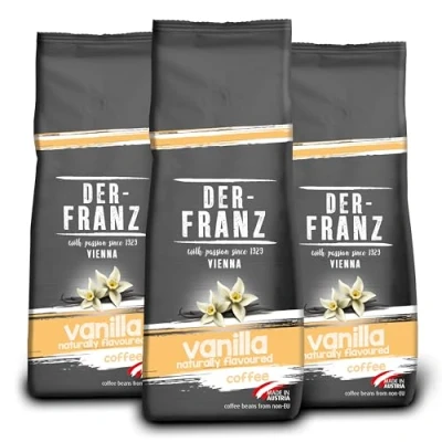 Imagen de Der Franz Café, Aromatizados con Vainilla, Café mezcla de Arábica y Robusta granos enteros, 3 x 500 g