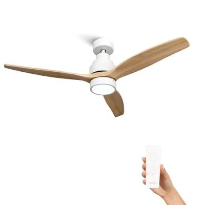 Imagen de Mellerware Ventilador de Techo con Mando a Distancia Brizy Bright 30 W 6 Velocidades Ultra silencioso 3 Aspas 132 Diámetro Función Verano Invierno Temporizador LED Lightwood
