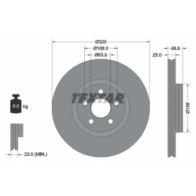 Imagen de TEXTAR 92326103 Disco de freno 320 25 05/05 108 ventilación interna revestido sin cojinete rueda, perno sujeción buje rueda