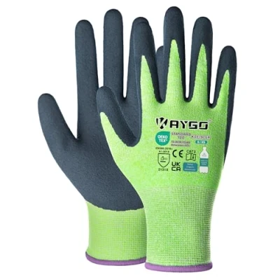 Imagen de KAYGO guantes de trabajo recubiertos látex para mujeres transpirables, 3 pares hortícolas poliéster reciclado, KGE19L (Verde, XS, talla 6)