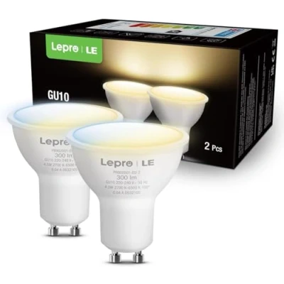 Imagen de Lepro Bombilla Inteligente GU10, 4.5W WIFi GU10 Funciona con Alexa y Google Home, 300lm Blanco Cálido a Frío Regulable 2700K 6500K, No Requiere Hub. 2pcs