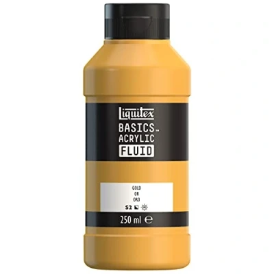 Imagen de Liquitex Basics Fluid Pintura acrílica de consistencia fluida, secado rápido, resistente a la luz, impermeable, acabado satinado permanente, bote 250 ml, oro
