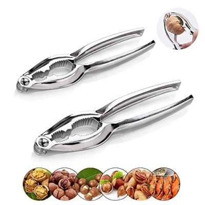 Imagen de LIZHIGE Cascanueces,2 piezas cascanueces acero inoxidable,Abridor de tuercas nogal multifunción, agrietador nogal, alicates Style A Plata para nueces y mariscos